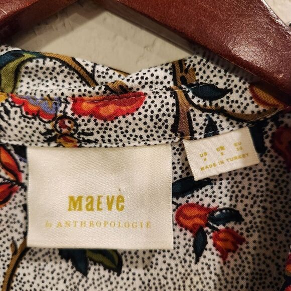 Anthropologie Maeve Janie Top Flounced Peasant Blouse Size 4 Floral - Picture 7 of 10